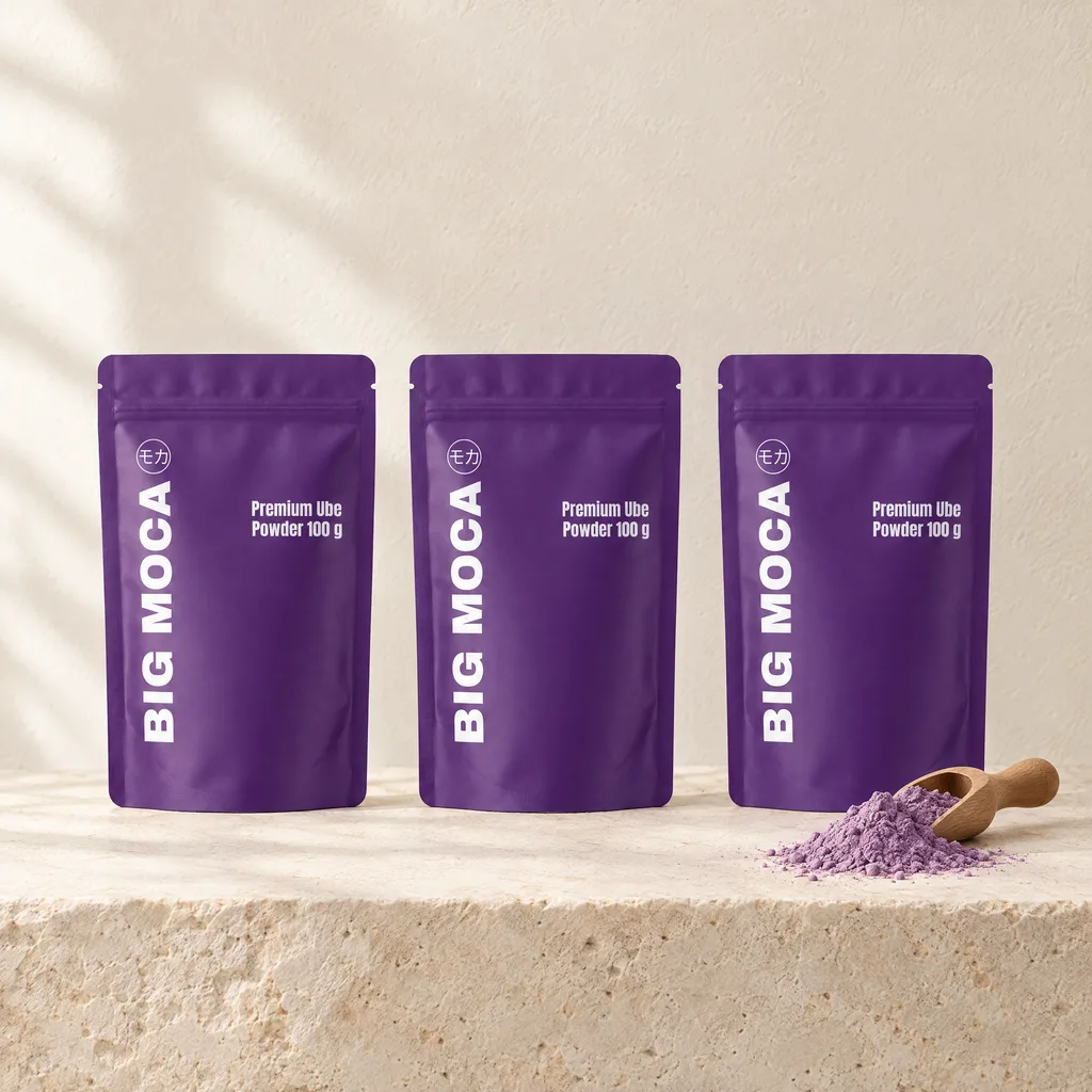 Drei Beutel Big Moca Premium Ube Powder 100 g