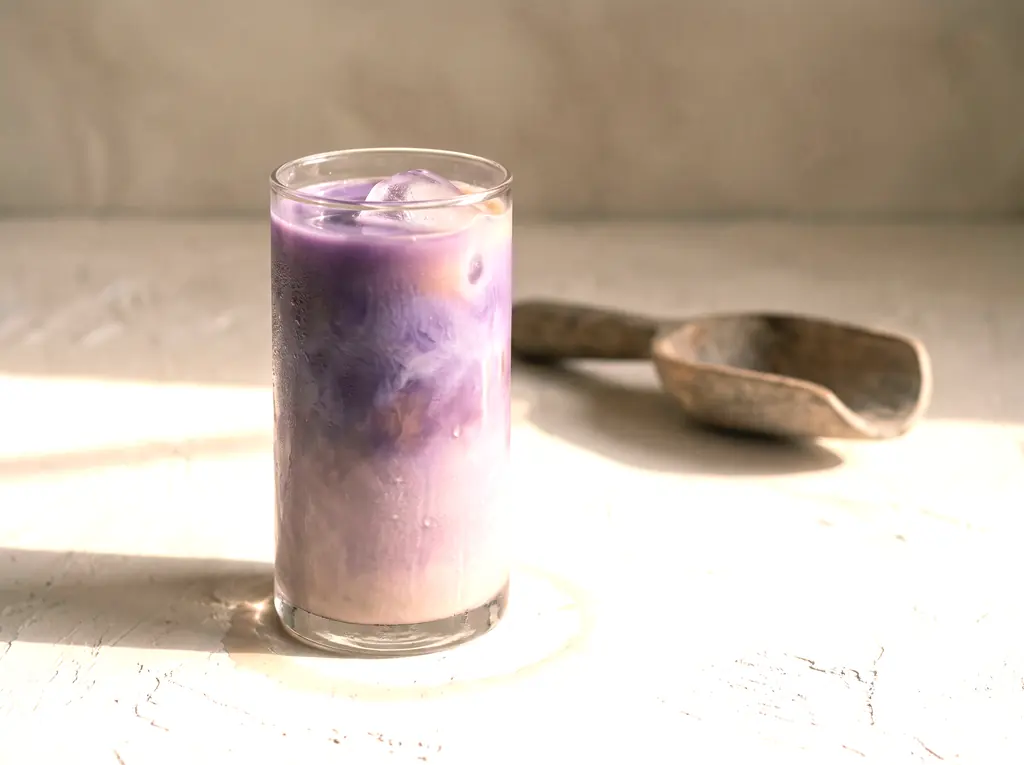 Ube Latte im Glas