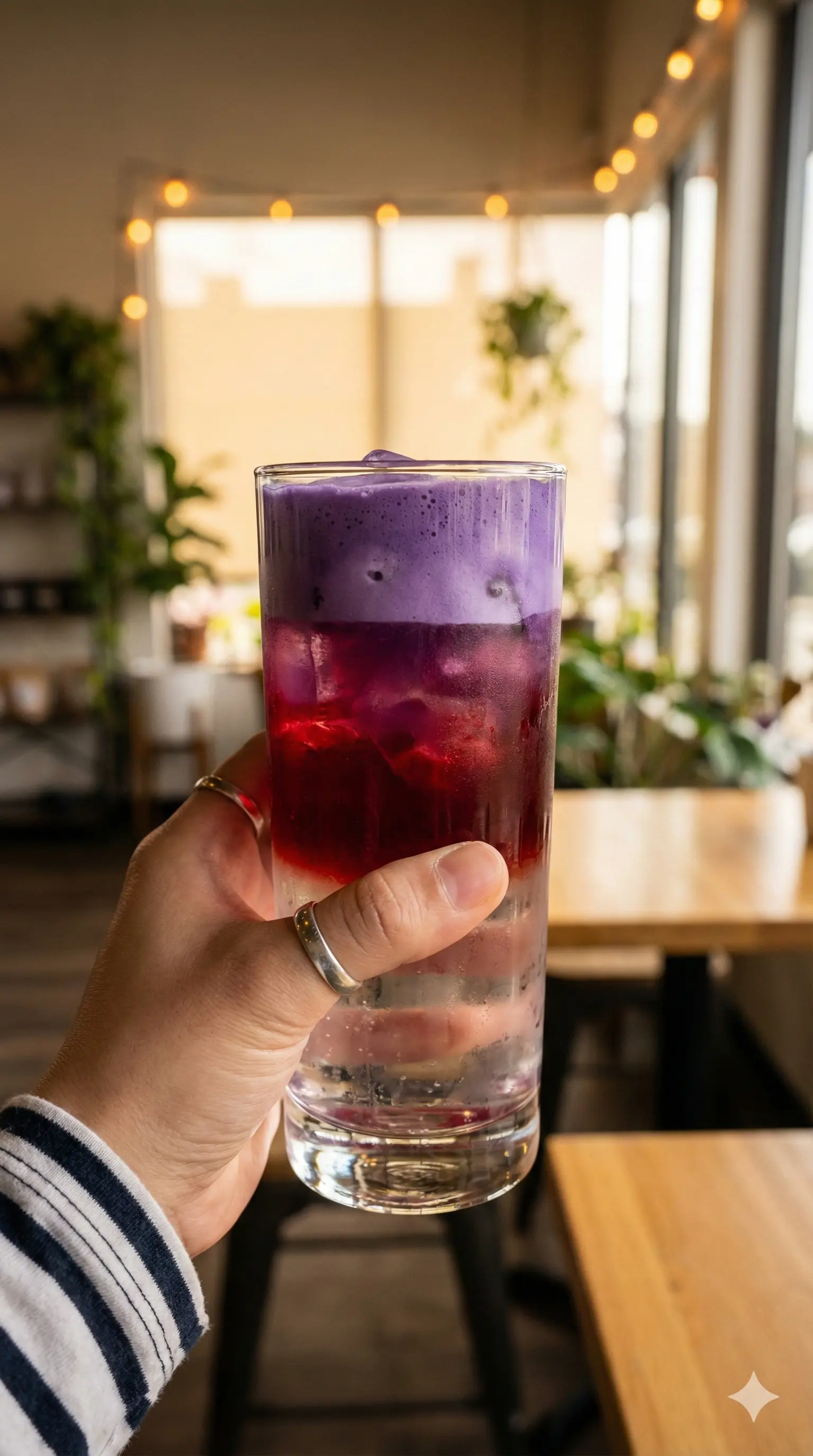 Ube strawberry fizz with sparkling water