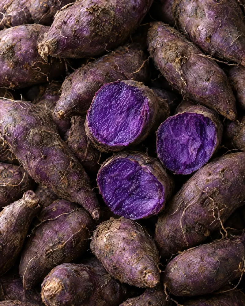 Paarse yams, een paar opengesneden