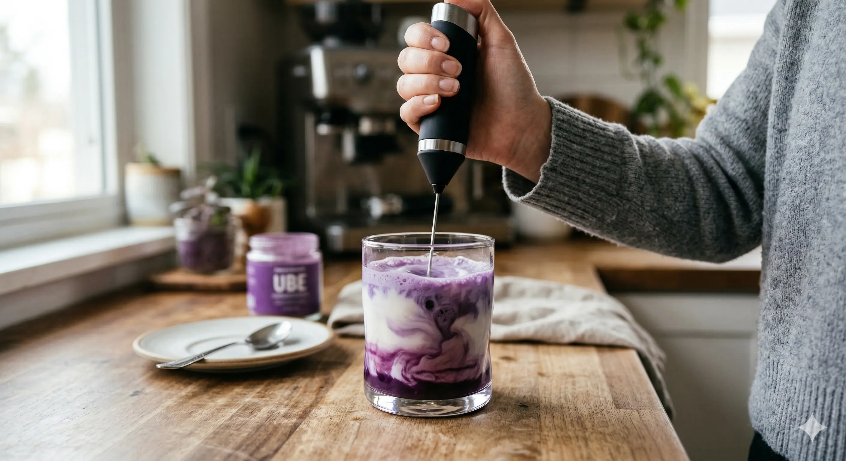 Mixing an ube dessert base